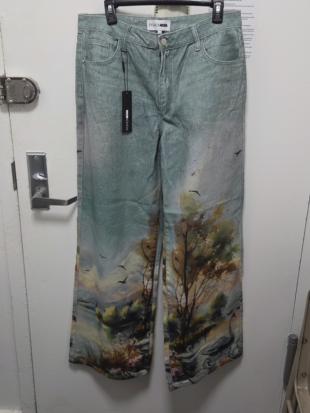 Fashion Nova Green Teal Scenic Wide Leg Jeans